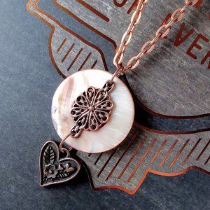 Copper Mother of Pearl Necklace with Heart